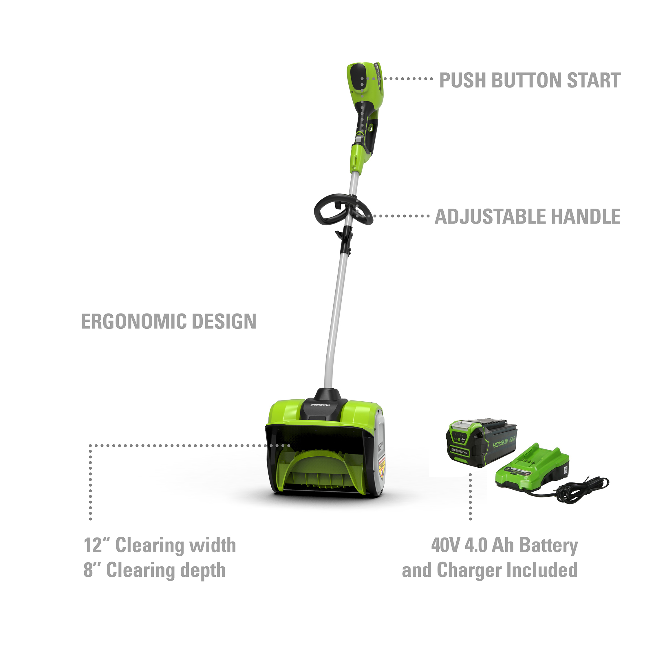 Greenworks 12" 40V Single-Stage Battery Powered Push Snow Blower - image 2 of 8
