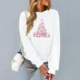 thumbnail image 4 of Womens Christmas Sweatshirts Pink Bows Tree Print Casual Crew Neck Tops Fashion Loose Long Sleeve Fall Outfits, 4 of 5