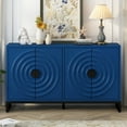 thumbnail image 2 of Vintage Sideboard Buffet Cabinet, Rubberwood Storage Cabinet with 4 Doors and Adjustable Shelves, Console Table with Water Wave Door Design for Living Room Entrance, Navy Blue, 2 of 9