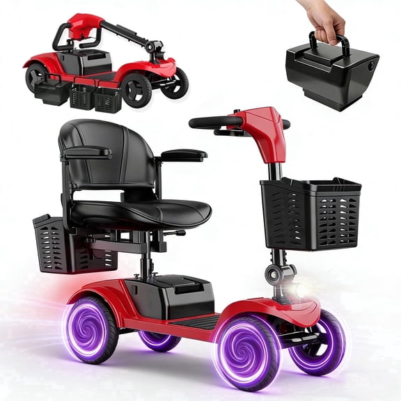 Foldable Mobility Scooter for Adults & Seniors - 43lb Lightweight Travel Scooter, 4-Wheel Design with Removable Battery & Dual Storage, Supports 300lb Capacity