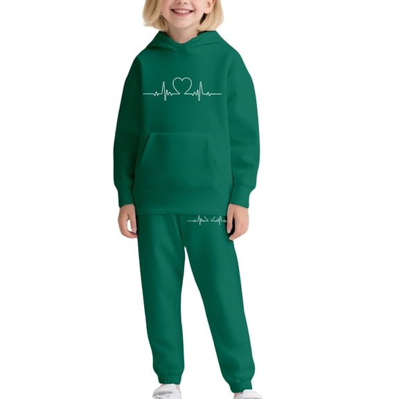 KAUOD Girls Fleece Sweatpants Set Cute Cotton Hoodies Joggers Pants Warm Outfits Kids Casual Hooded Sweatshirts with Pockets