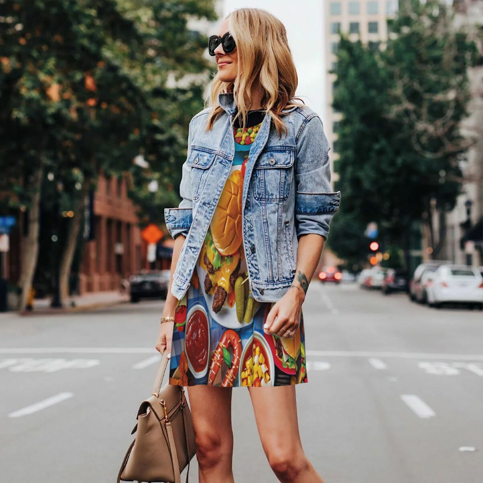 Fuzoiu Vibrant Picnic Food Spread Print Women's Sleeveless Dress