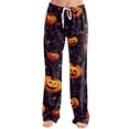 thumbnail image 2 of IYYVV Halloween Pajamas For Womens Horror Pumpkin Ghost Skeleton Print Drawstring Sleepwear Halloween Cozy Comfortable Spooky Ghost Lounge Pant Purple L, 2 of 6