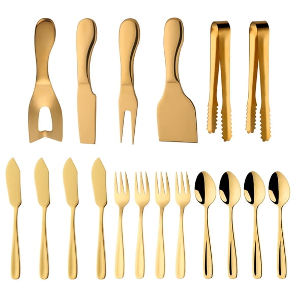 18Pcs Gold Cheese Knife Set, Stainless Steel Charcuterie Accessories with Mini Tongs Spoons Forks, Serving Utensils for Party Wedding Christmas
