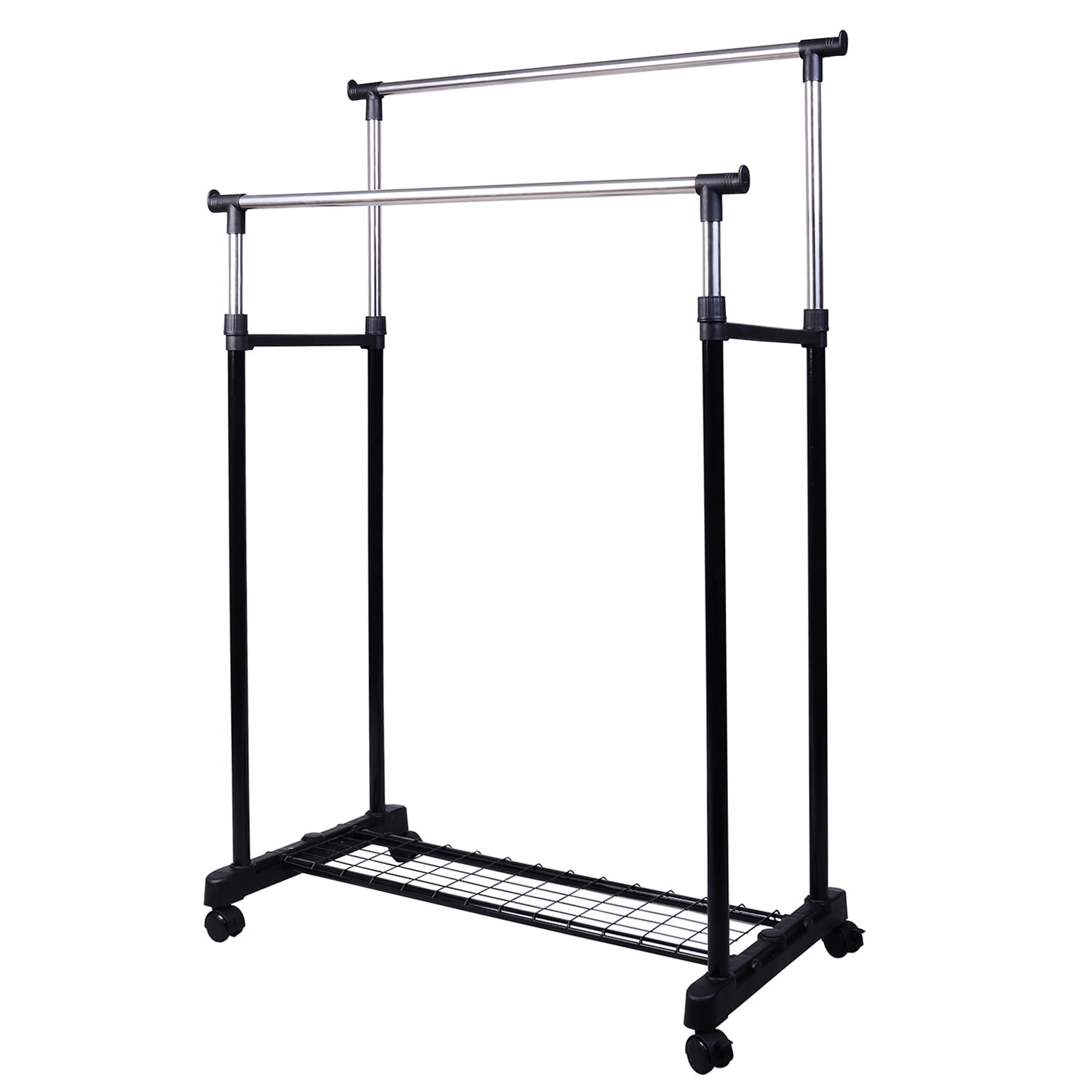 Heavy Duty Double Rail Clothes Rack Clothing Garment Rack with Wheels