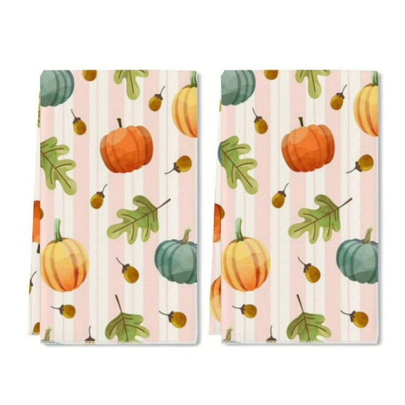 YladaFaie 2 Pieces Fall Kitchen Towels Dish Hand Towels Autumn Pumpkins Pattern Halloween Thanksgiving Tea Towels for Fall Kitchen Bathroom Decor,16 x 24 Inch