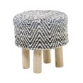 thumbnail image 6 of DecMode Cotton Chevron Stool with Wood Legs, Blue, 6 of 8