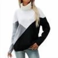 thumbnail image 1 of PEONAVET Chandail Col Roulé Femme Mode Femme Manches Longues Chandail Patchwork Ample, 1 of 7