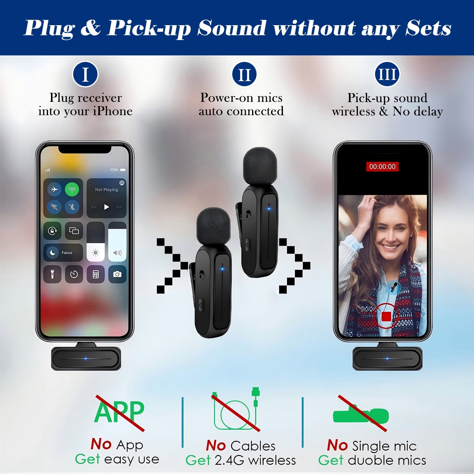 RONY Plug-Play Wireless Lavalier Microphone for iPhone iPad, Noise-Cancelling Mini Lapel Mics with the Charging Case