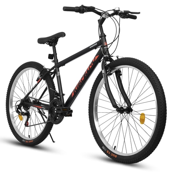 24 Inch Mountain Bike for 10 Years Old, 21 Speeds Commuter Bike with V Brake and Steel Frame, Rigid Suspension MTB Bicycle for City Trail Beach Snow, Black-Red