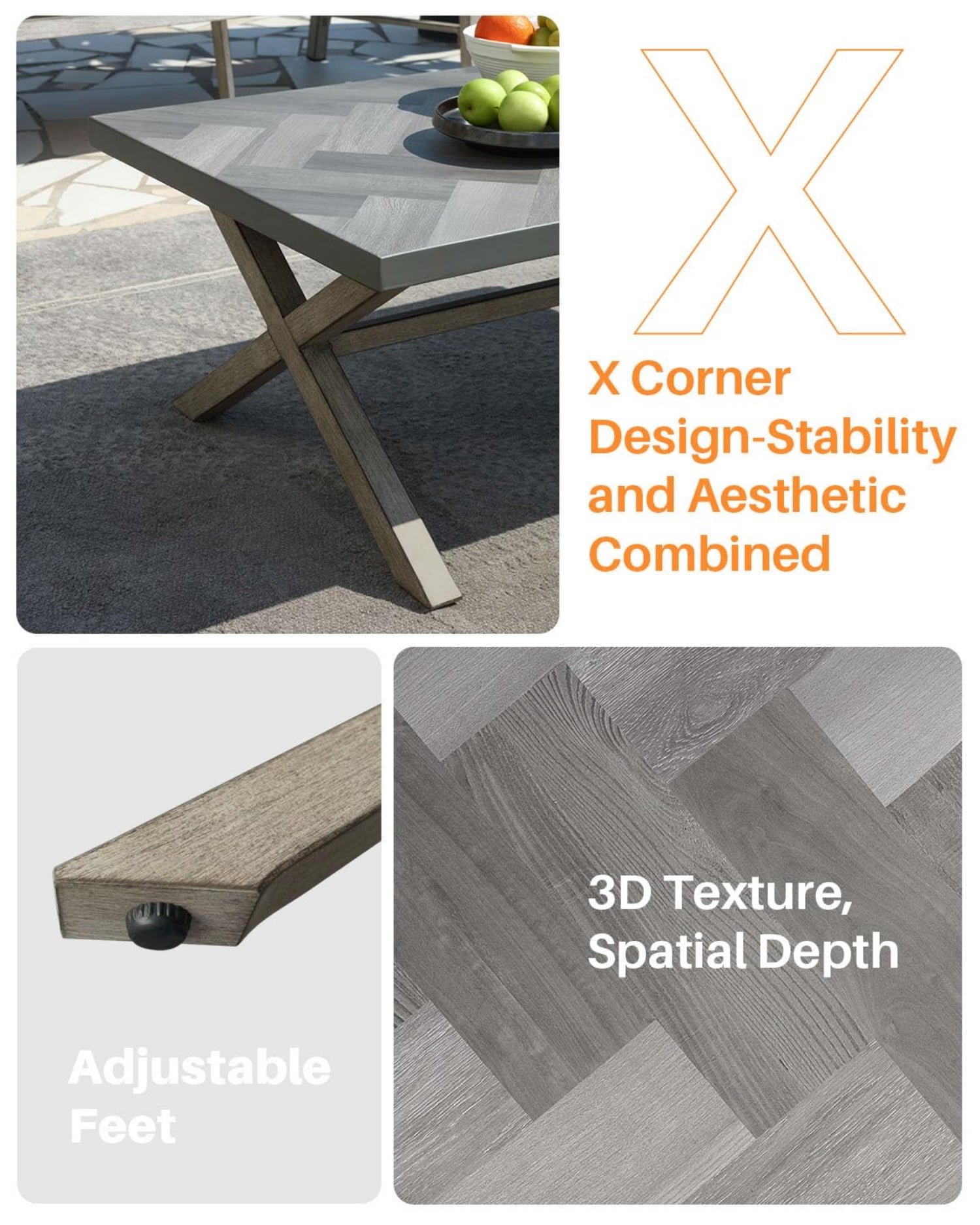 Aluminum Outdoor Coffee Table, Never Rust Rectangular Patio Coffee Table with Resin Top, All-Weather Outdoor Furniture Table for Patio, Poolside, Garden, Balcony, Porch, Dark Gray