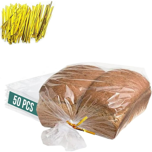 Reusable Plastic Bread Bags for Homemade 10x22"- Clear Bag with Ties For An Airtight Moisture-free Preservation and Storage- Loaf Home Bakers Bakery Owners (50)