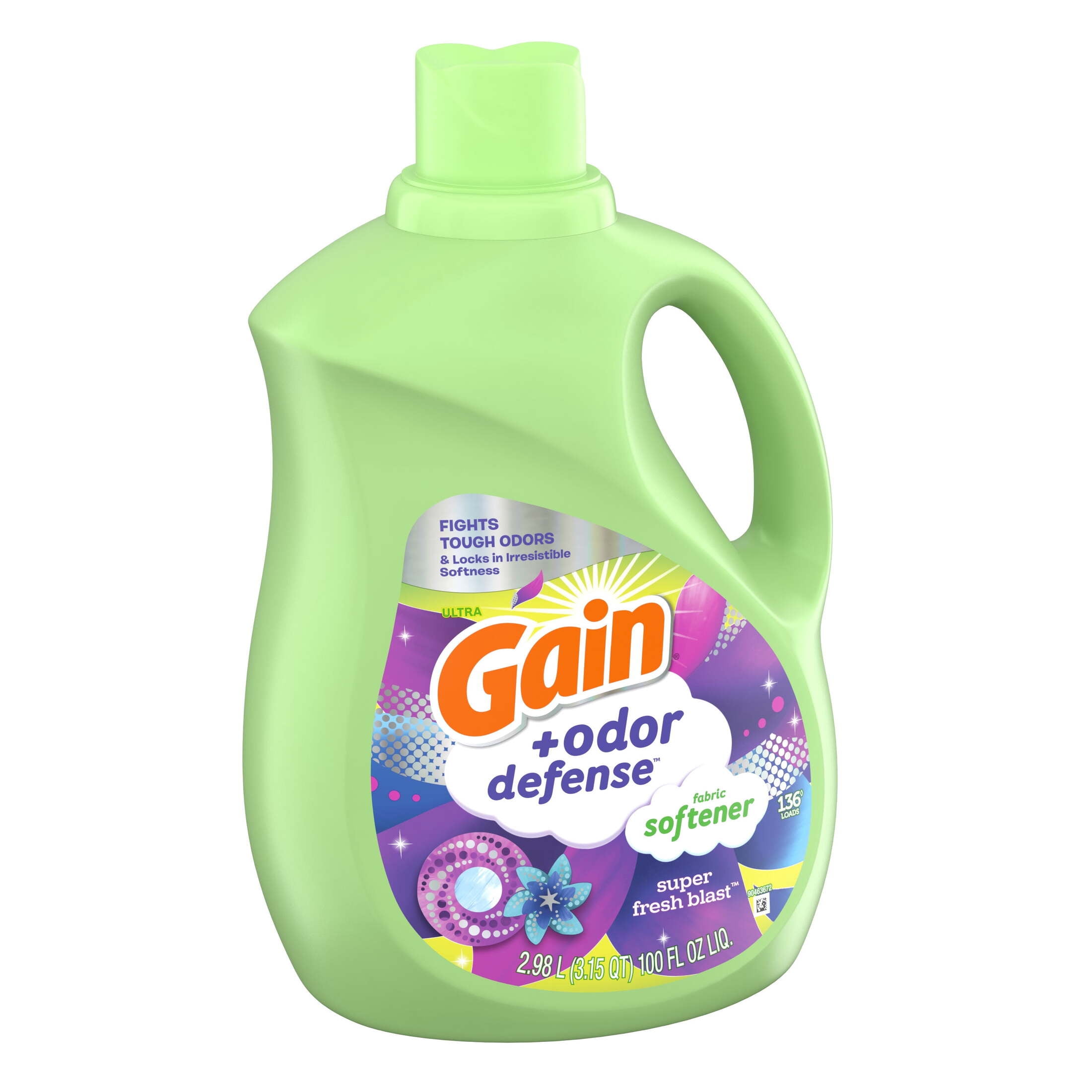 (4 pack) Gain Odor Defense Liquid Fabric Softener and Conditioner, Super Fresh Blast, 100 fl oz, 136 Loads