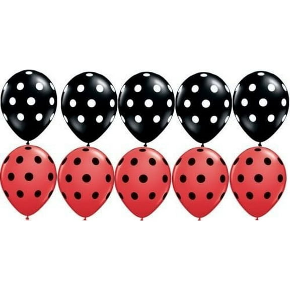 LoonBalloon POLKA Dots BLACK RED Ladybug Dotted (10) 11" LATEX Helium Quality Party BALLOONS