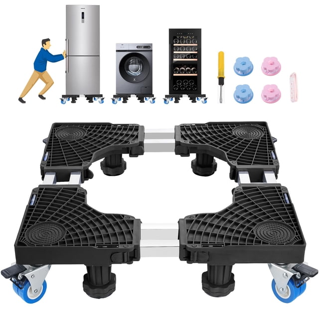 Base Lavadora de Doble Tubos Ajustable (52-66cm) Base Móvil para Lavadora con 8 Patas Fuertes (9-12cm) y 4 Ruedas Dobles Soporte para Lavadora Multifuncional Refrigerador, Base para Lavador