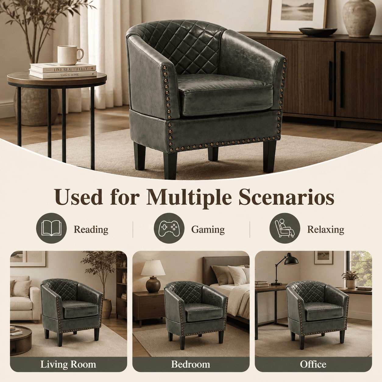 MOONMISS Barrel Accent Chair Club Armchairs Comfy chairs for Living Room, Bedroom,Olive Green