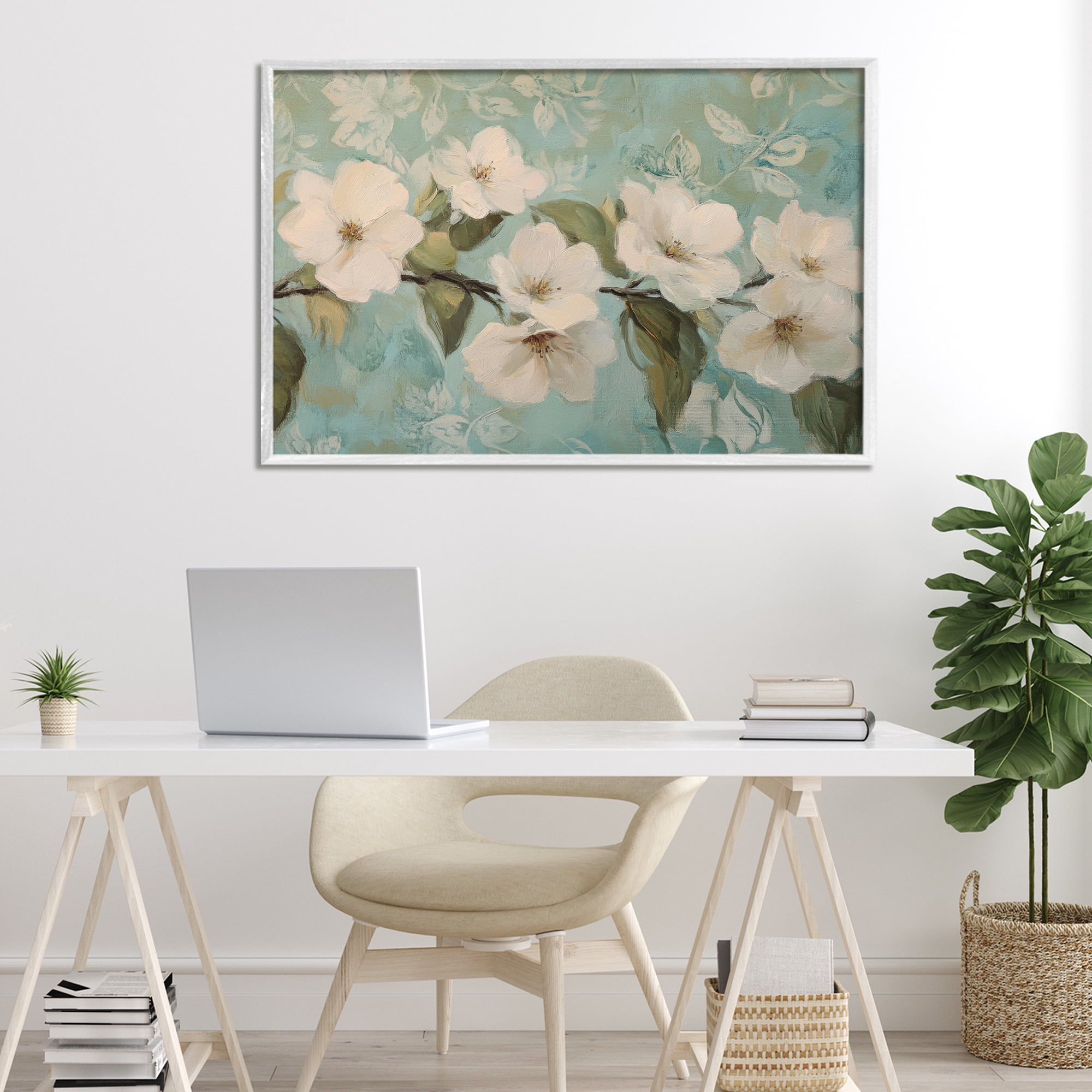 Stupell Industries Serene Flower Branch Blooms White Framed Giclee Art, design by Petal Prints Design