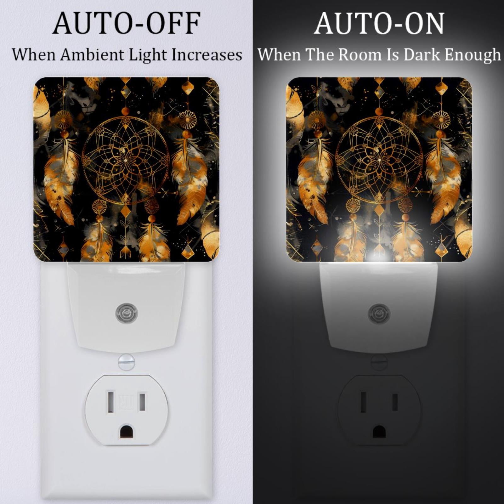 PhooArto Dreamcatcher Golden Silhouette Plug in LED Night Light Auto Sensor Dusk to Dawn Decorative Night for Bedroom, Bathroom, Kitchen, Hallway, Stairs, Baby's Room, Energy Saving