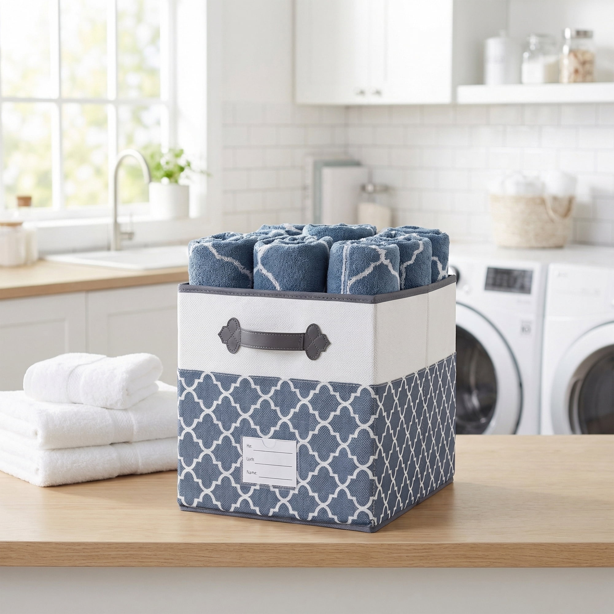 Unique Bargains Storage Basket with Handle for Organizing Objects Grey 11.8"x11.8"x11.8"
