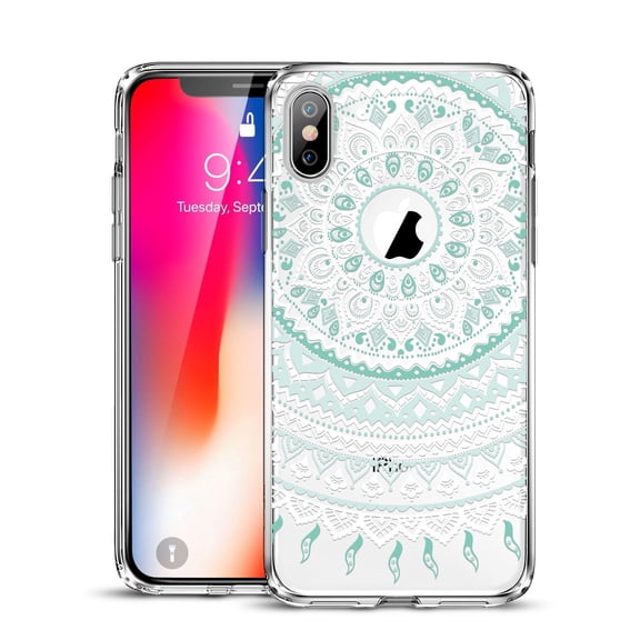 iPhone X Case, ESR Slim Fit Floral Totem Clear Case Mint Mandala