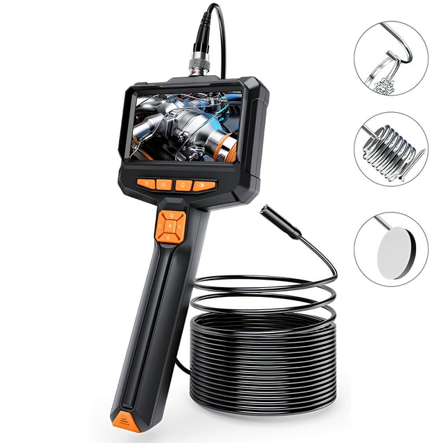 ES05 Endoscope Industriel Portatif avec Écran IPS HD 4.3 Pouces, Sonde Ultra-Mince 1080P 7.9mm, 8 LEDs Réglables, Étanche IP67, Câble Semi-Rigide 16.4 Pieds, Batterie Rechargeable 1800mAh - Idéal pour