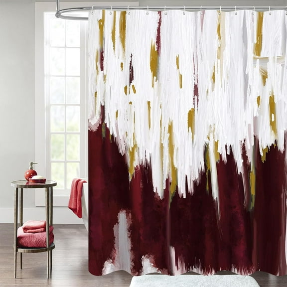 Extra Long Abstract Shower Curtain 72 x 84, Burgundy 84 inch Brush Strokes Oil Painting Shower Curtain, XL Graffiti Ombre Fabric Shower Curtains for Modern Bathroom Decor