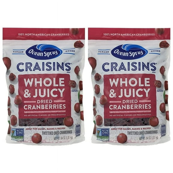 Ocean Spray Craisins Whole Dried Cranberries, 64 oz each bag. Pack of 2 bags.