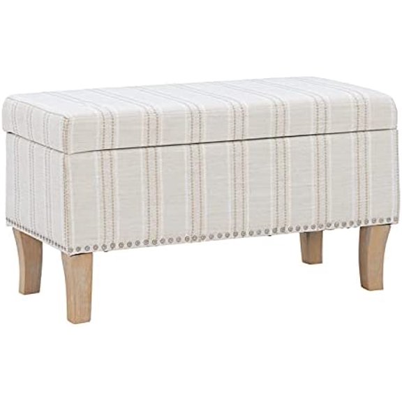 Linon Stephanie Stripe Wood Upholstered Storage Ottoman in Gray