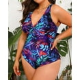 thumbnail image 3 of GFDYREE Women Plus Size One Piece Swimsuits V Neck Tummy Control Bathing Suits Front Cross Swimwear, 3 of 6