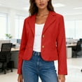 thumbnail image 3 of Otntypg Women's Business Casual Cropped Blazer Notch Lapel Collar Open Front Long Sleeve Single Breasted Work Office Suit Jacket Red XL, 3 of 10