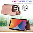 thumbnail image 3 of Case for iPhone 14 Pro 6.1 inch, Premium PU Leather Flip Case [Two Magnetic Clasp] [Card Slots] Stand Function Embossed Mandala Flower Durable Soft TPU Back Wallet Cover - Flower Rose Gold, 3 of 15