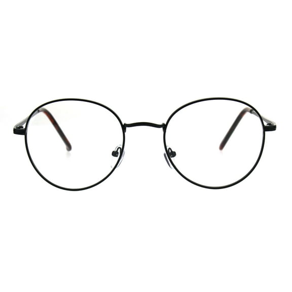 90s Round Retro Metal Rim Classic Clear Lens Eye Glasses Black
