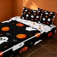 thumbnail image 2 of Erosebridal Halloween Pumpkin Zipper Full Size Comforter Sets with Fitted Sheet and 2 Pillowcases, Cute Ghost Zipper Bedding Set for Boys Girls, Black Orange, Halloween Reversible, 2 of 7