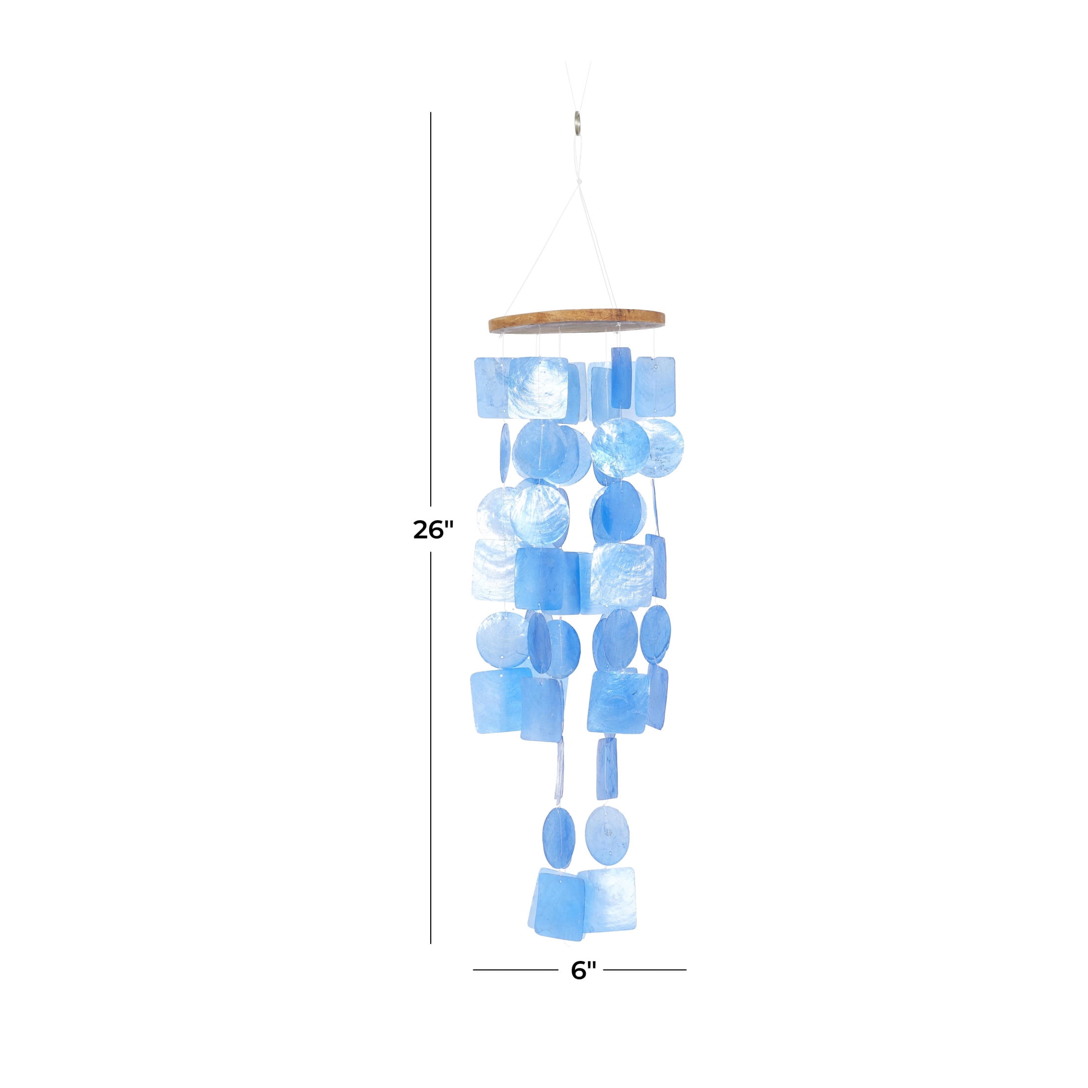 DecMode 26" Blue Capiz Shell Waterfall Geometric Windchime