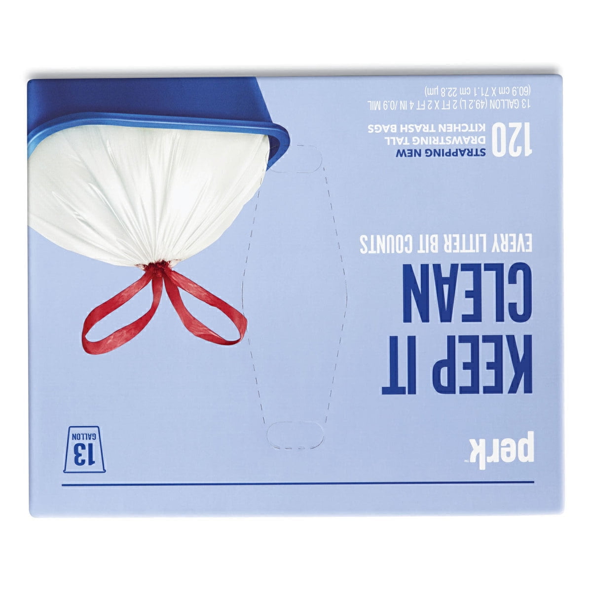 Perk™ Drawstring Tall Kitchen Trash Bags, 13 gal, 28" x 24", White, 120/Box