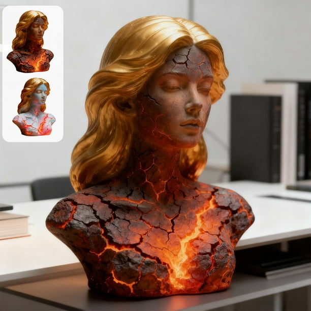 Figurita de resina de la chica ardiente | Estatua decorativa de alma rota con luz LED – Acento azul negro | Escultura moderna de 20 cm para salón, decoración de escritorio de oficina, estantería
