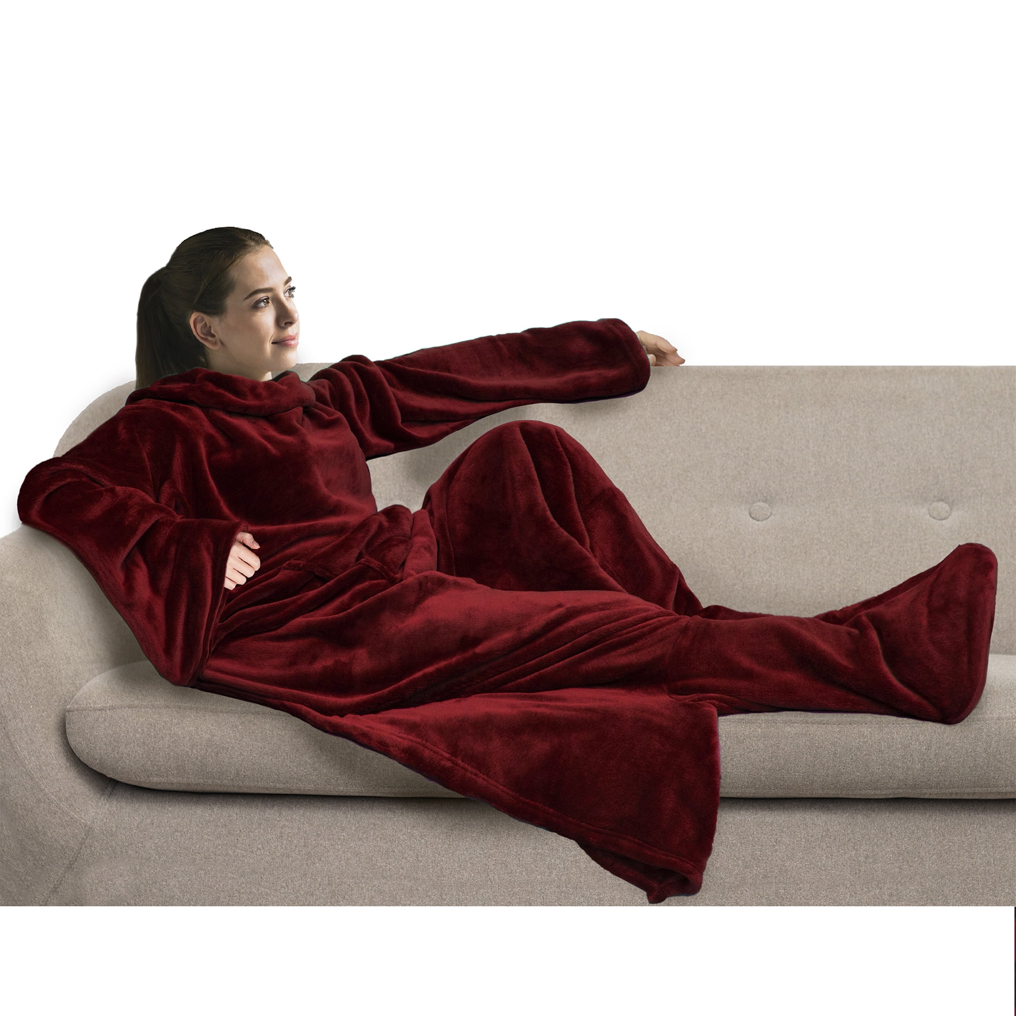 PAVILIA Fleece Blanket with Sleeves and Foot Pockets for Adult Women