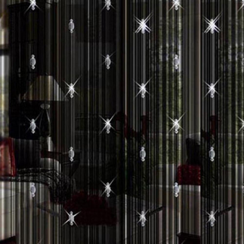 Rod Pocket Crystal Tassel Screen Decor Door String Curtain Beads Wall Panel Fringe Window Divider Blind, for Wedding Coffee House Restaurant Home Decoration (Black)