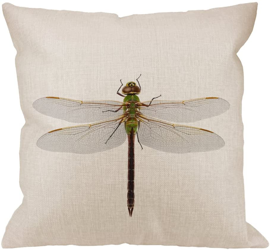 Watercolor Insect Dragonfly Throw Pillow Covers Burlap Couch Sofa Cushion Case 