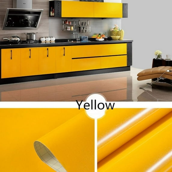 Countertop Kitchen Cabinet Furniture Renovation PVC Self Adhesive Premium Pearlized Home Decor Vinyl Stickers Wallpaper Wall Decal YELLOW