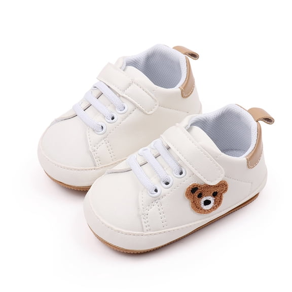 Toddlers First Walking Shoes Baby Prewalkers Antislip PU Leather Shoes Cute Bear Pattern for 0-18 Month Newborns