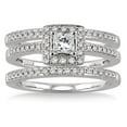 thumbnail image 2 of 2.00 carat Antique Trio set Halo Ring with Princess Cut diamond in 10k White Gold, 2 of 2
