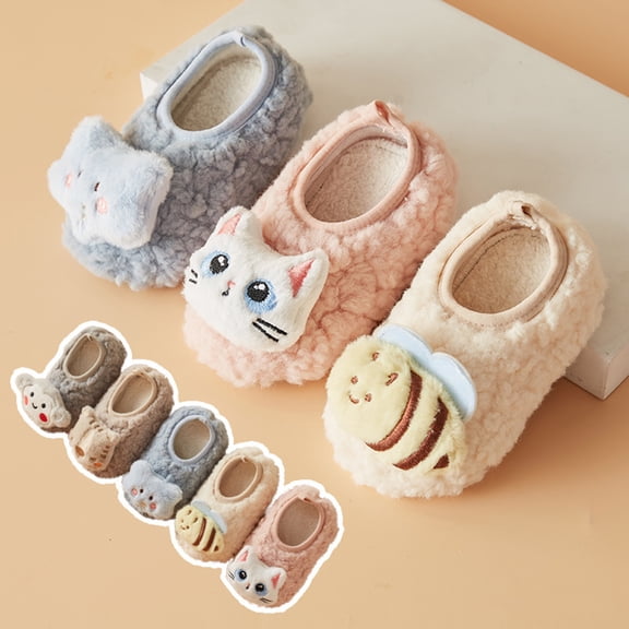 Miluxas Toddler Slippers for Boys Girls Slip on Kids Baby Toddlers House Shoes Lightweight Plush Sock Shoes Indoor Outdoor Warm Walking Shoes Yellow XS(XS)