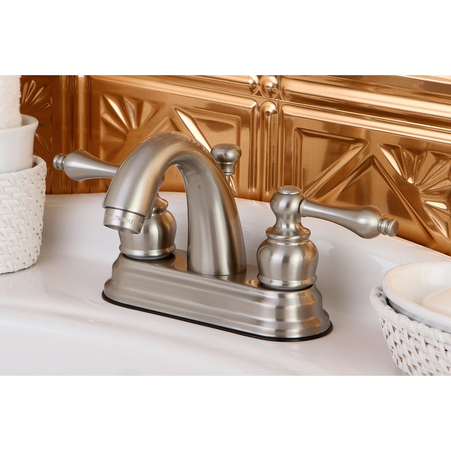 Kingston Brass Restoration Two Handle 4" Centerset Lavatory Faucet with Retail Pop-up
