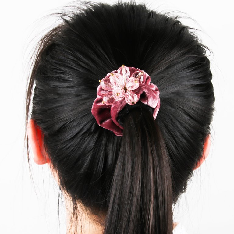 Ponytail Holders Elastic Band Holder Crystal Flower Scrunchie Hair  Accessories for Mother's Day Gift Pink 