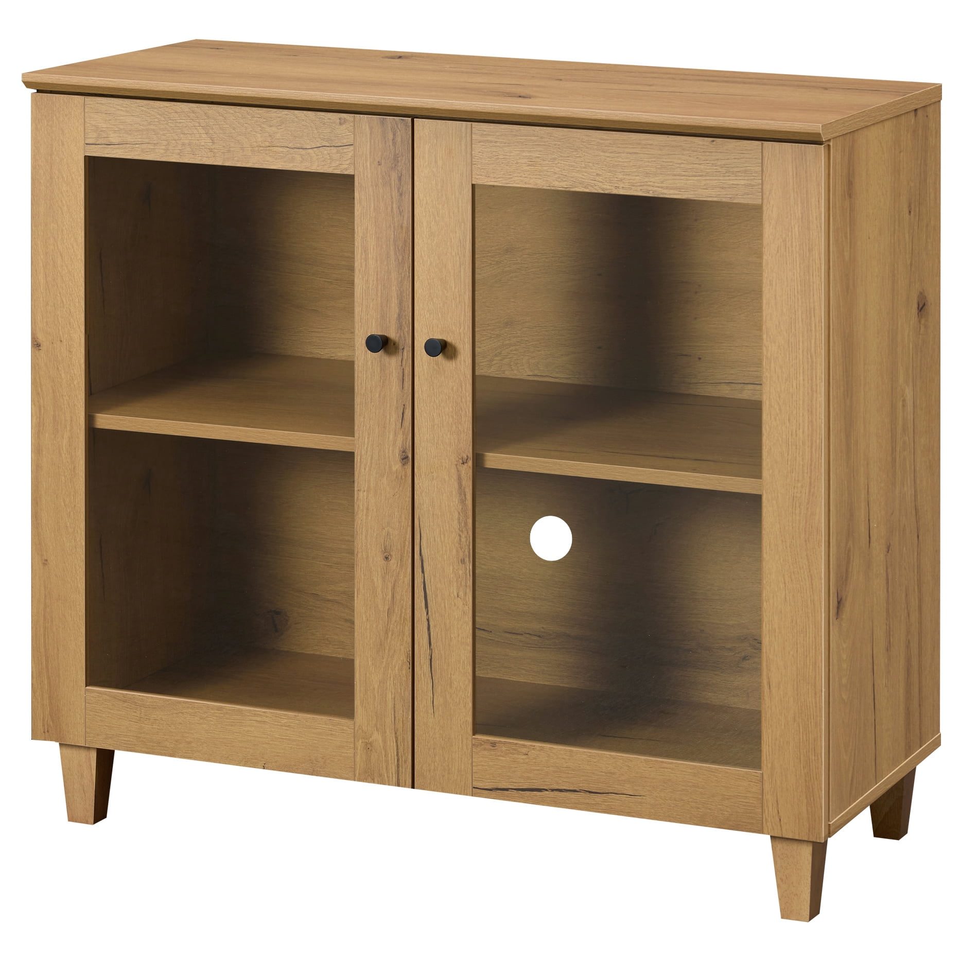 Large Bedroom Nightstand with Glass Doors, Tall Bedside Table with Adjustable Shelf and Cable Management, Brown