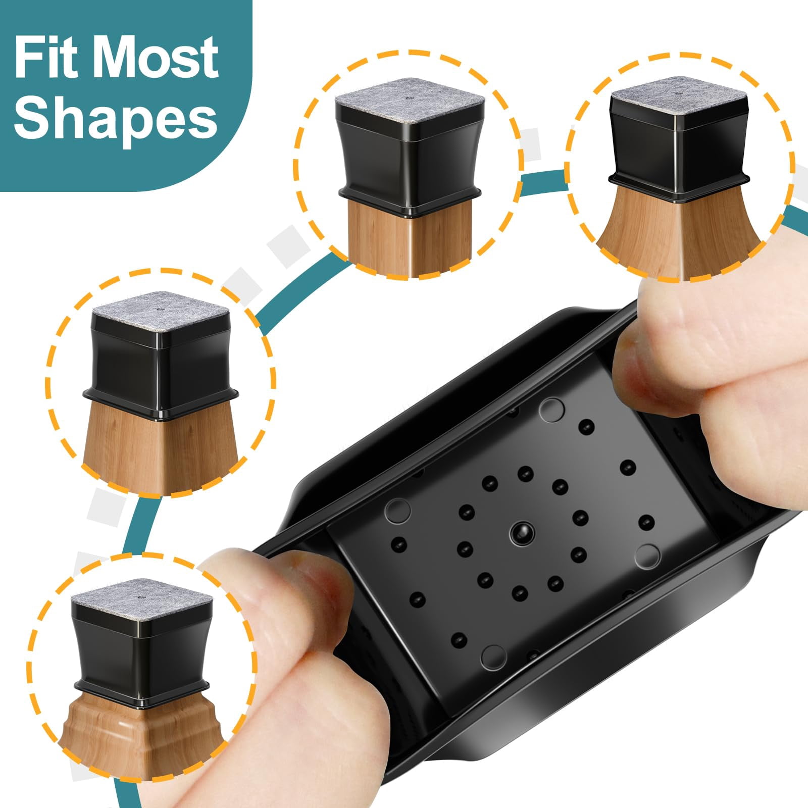 24 Chair Leg Floor Protectors Square Black Silicone Felt Furniture Pads Caps Covers For Hardwood Floors(fit:1-1/16" To 1-5/8")