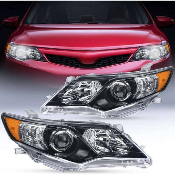 Nilight Headlight Assembly for 2012 2013 2014 Toyota Camry L/LE/XLE/Hybrid LE XLE Headlamps Replacement Black Housing Amber Reflector Driver and Passenger Side, 2 Years Warranty