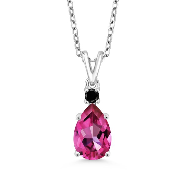 Gem Stone King 2.43 Ct Pure Pink Mystic Topaz Black Diamond 925 Sterling Silver Pendant