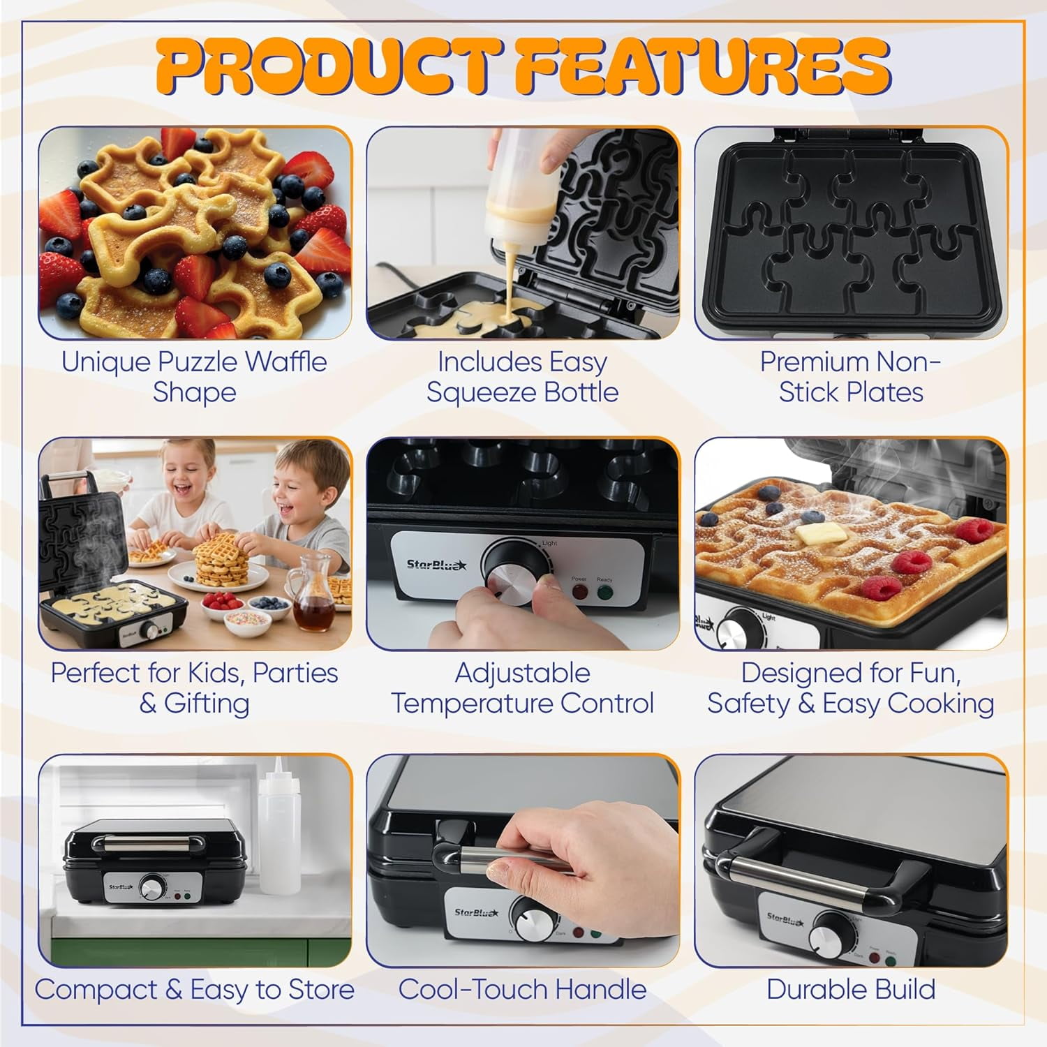 Puzzle Waffle Maker by StarBlue – Fun Playful Puzzle-Shaped Waffles